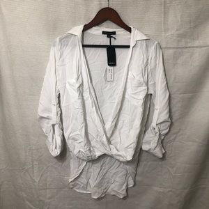 White loose V neck blouse